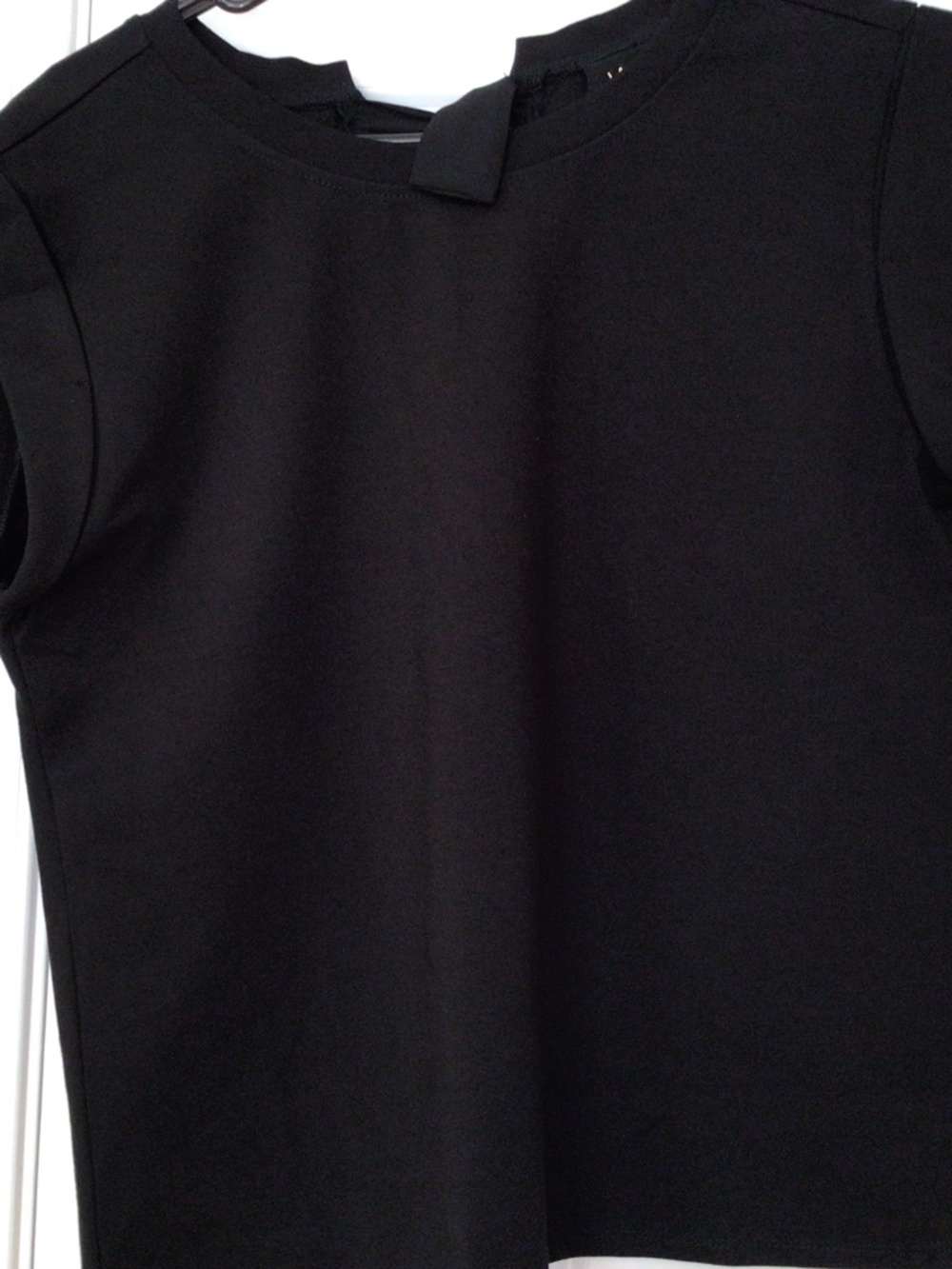 Black W5 top with open back and chiffon bow ties. Scuba jersey fabric. EUC.